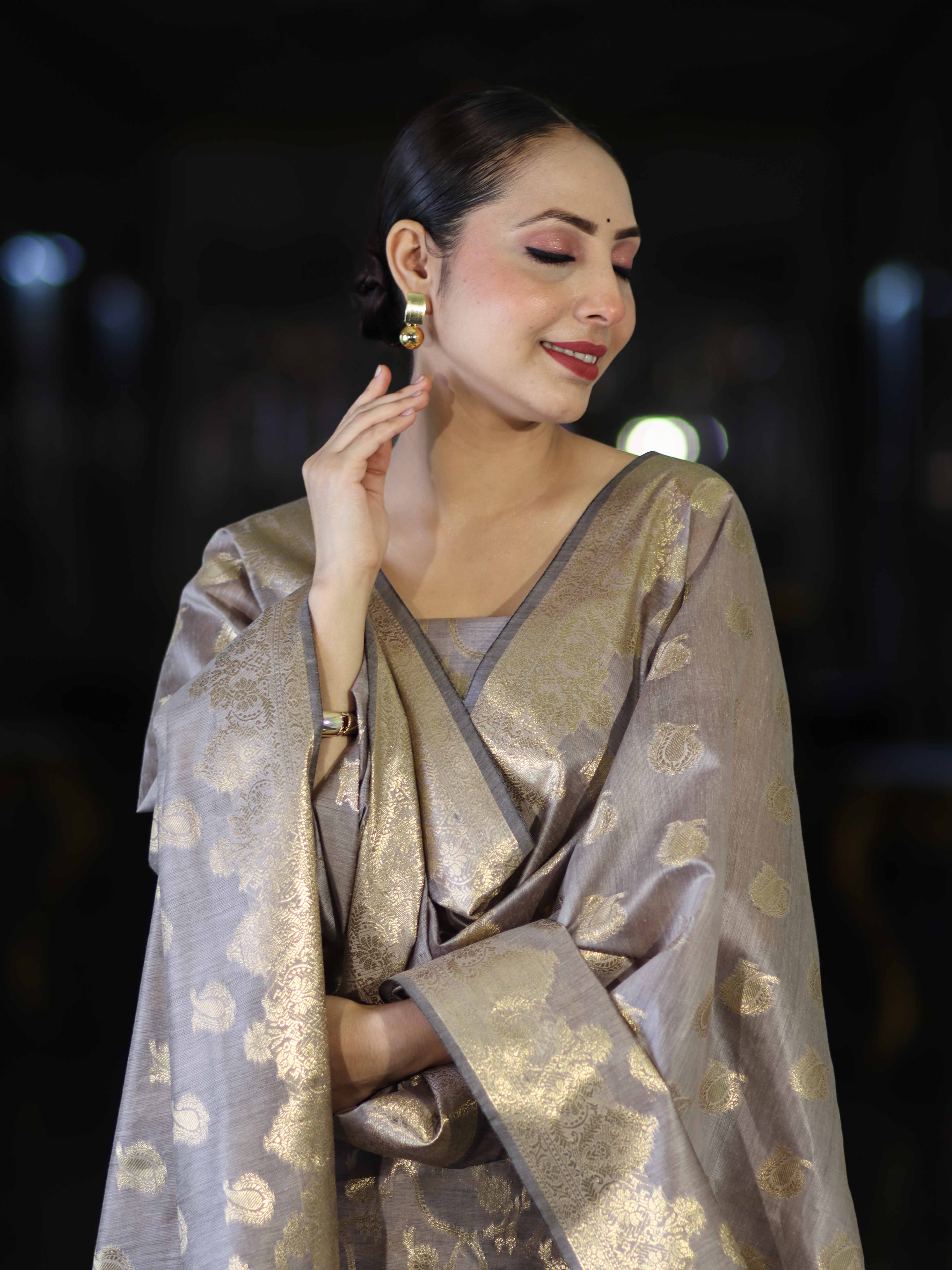 Banarasee Cotton Silk Zari Work Salwar Kameez Fabric With Dupatta Set-Brown