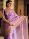 Banarasee Organza Mix Saree With Zari Border-Lavender