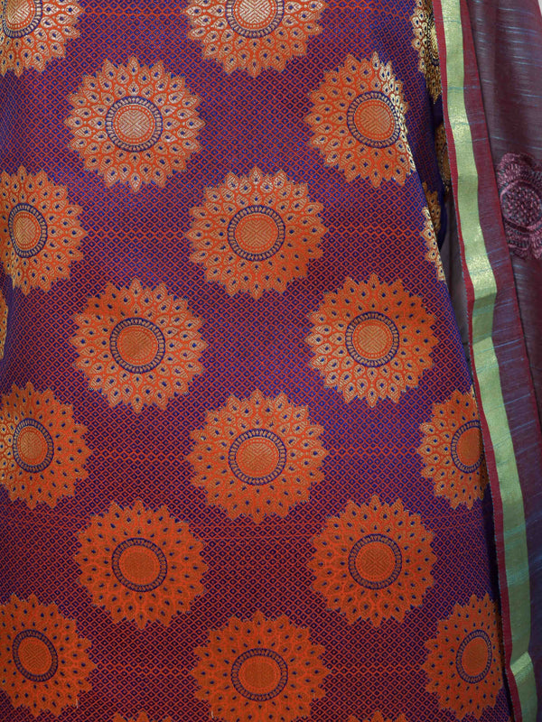Banarasee Art Silk Salwar Kameez Fabric With Contrast Semi Silk Dupatta Set-Orange & Violet