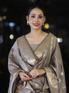 Banarasee Cotton Silk Zari Work Salwar Kameez Fabric With Dupatta Set-Brown