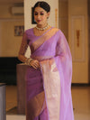 Banarasee Organza Mix Saree With Zari Border-Lavender