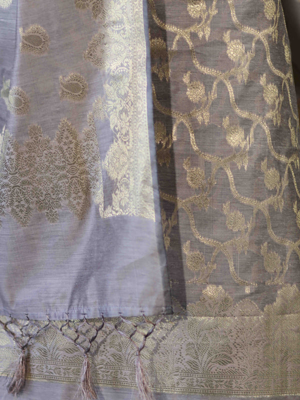 Banarasee Cotton Silk Zari Work Salwar Kameez Fabric With Dupatta Set-Brown