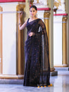Banarasee Handwoven Tissue Saree With Handwoven Pearl Motifs-Black