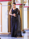 Banarasee Handwoven Tissue Saree With Handwoven Pearl Motifs-Black