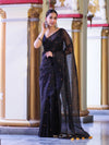 Banarasee Handwoven Tissue Saree With Handwoven Pearl Motifs-Black