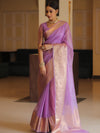 Banarasee Organza Mix Saree With Zari Border-Lavender