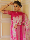 Banarasee Handwoven Soft Semi Silk Saree With Shibori Design-Pink & White