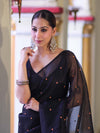 Banarasee Handwoven Tissue Saree With Handwoven Pearl Motifs-Black