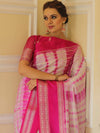 Banarasee Handwoven Soft Semi Silk Saree With Shibori Design-Pink & White