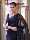 Banarasee Handwoven Tissue Saree With Handwoven Pearl Motifs-Black