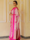 Banarasee Handwoven Soft Semi Silk Saree With Shibori Design-Pink & White