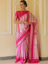 Banarasee Handwoven Soft Semi Silk Saree With Shibori Design-Pink & White