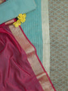 Banarasee Chanderi Cotton Silk Salwar Kameez Fabric With Cotton Silk Dupatta-Turquoise Blue & Pink