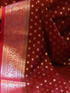 Banarasee Semi-Chiffon Saree With Silver Zari Design-Maroon & Pink