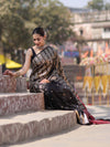 Banarasee Handloom Semi Silk Saree With Zari Stripe Pattern-Black & Maroon