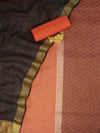 Banarasee Chanderi Cotton Silk Salwar Kameez Fabric With Cotton Silk Dupatta-Coral & Black