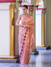 Banarasee Handwoven Tissue Saree With Handwoven Pearl Motifs-Peach
