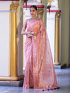 Banarasee Handwoven Tissue Saree With Handwoven Pearl Motifs-Peach