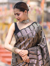 Banarasee Handloom Semi Silk Saree With Zari Stripe Pattern-Black & Maroon
