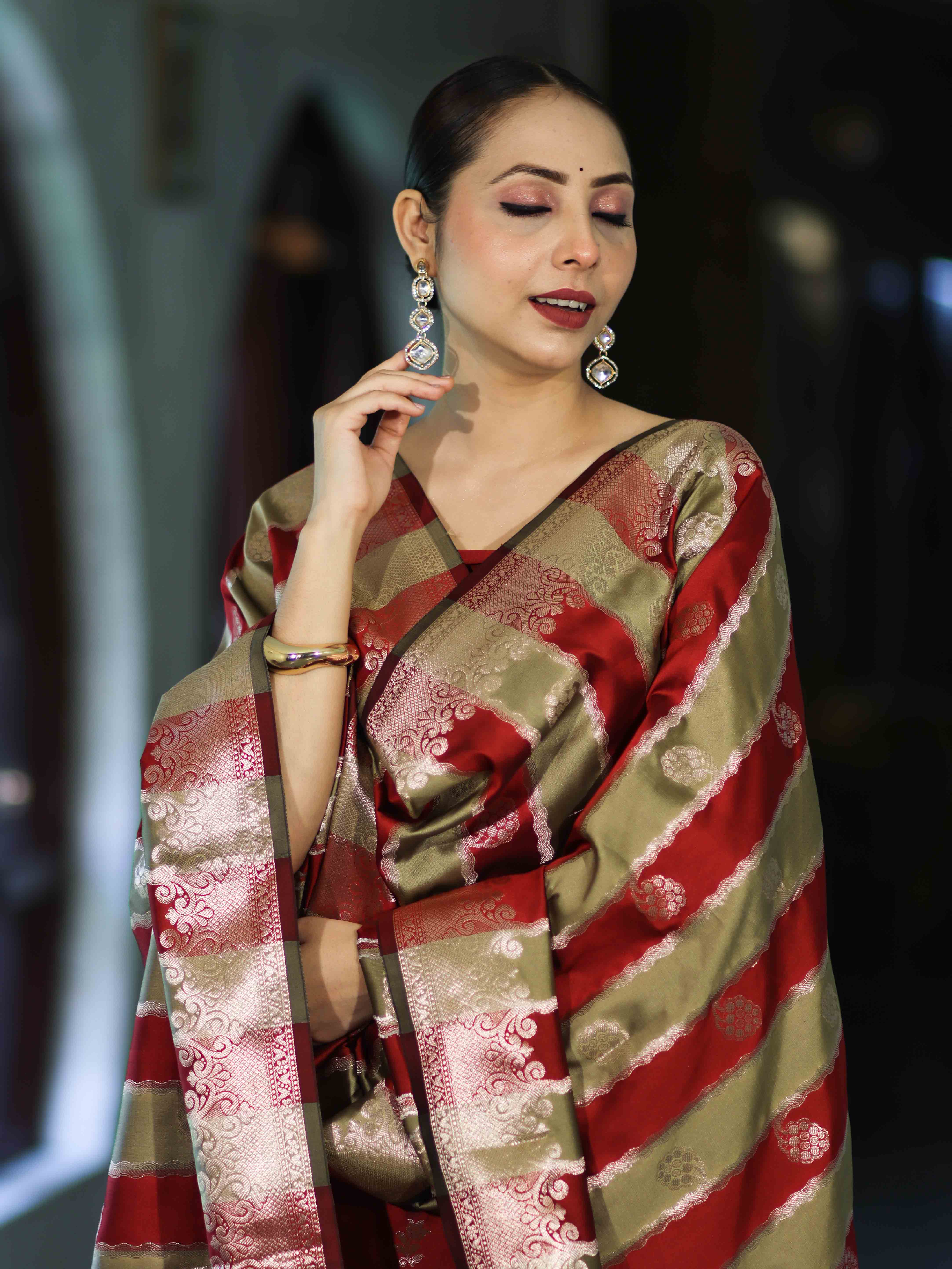 Banarasee Semi Katan Zari Work Salwar Kameez Fabric With Dupatta Set-Maroon
