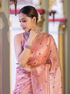 Banarasee Handwoven Tissue Saree With Handwoven Pearl Motifs-Peach