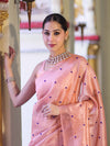Banarasee Handwoven Tissue Saree With Handwoven Pearl Motifs-Peach