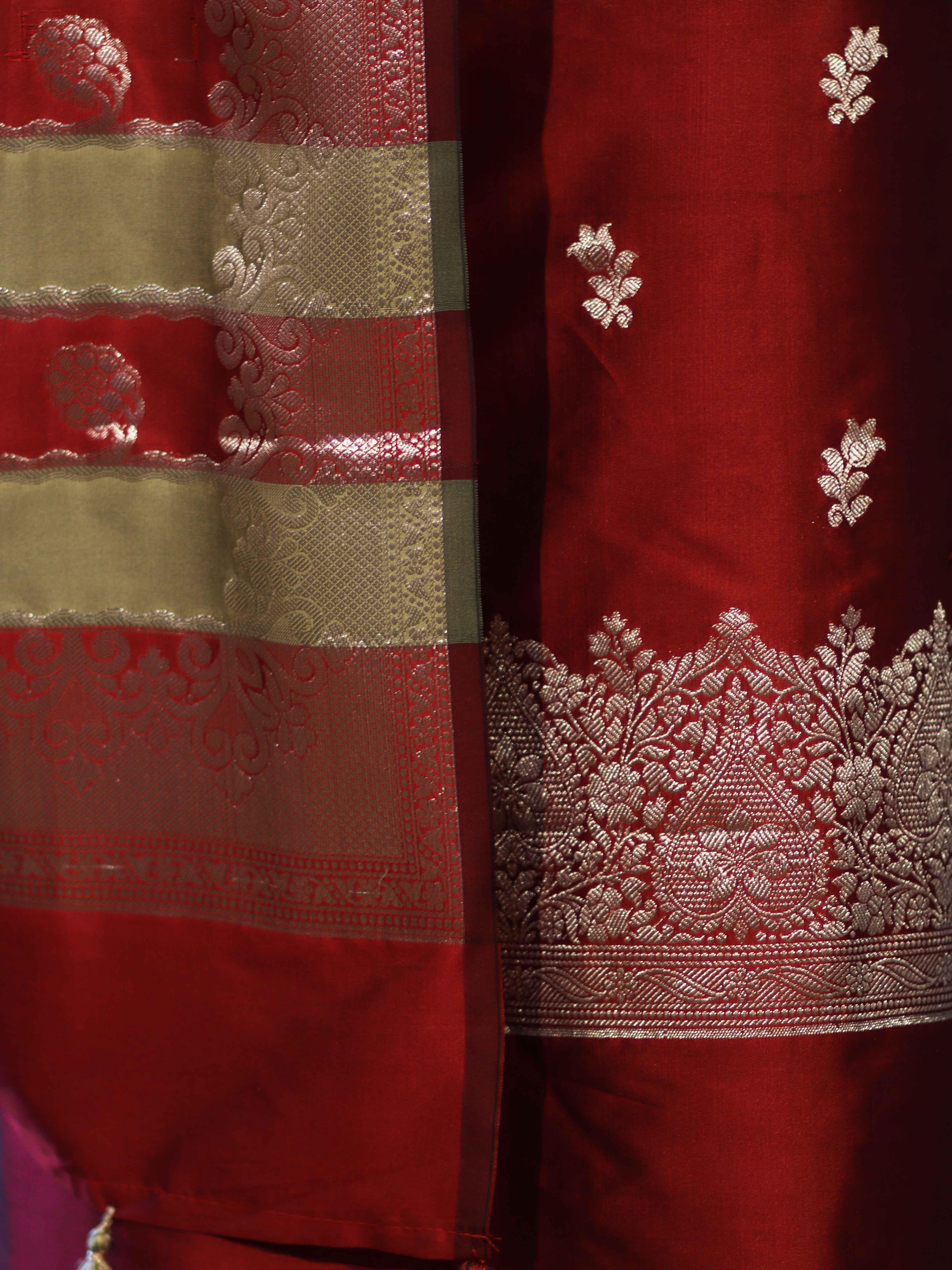 Banarasee Semi Katan Zari Work Salwar Kameez Fabric With Dupatta Set-Maroon