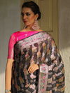 Banarasee Handwoven Semi Silk Saree With Hand-Painted Work-Black