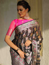 Banarasee Handwoven Semi Silk Saree With Hand-Painted Work-Black