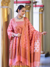 Banarasee Semi Katan Jamewar Weaving Salwar Kameez Fabric With Dupatta Set-Peach