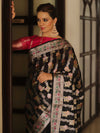 Banarasee Handwoven Semi Silk Saree With Hand-Painted Work-Black