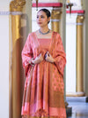 Banarasee Semi Katan Jamewar Weaving Salwar Kameez Fabric With Dupatta Set-Peach