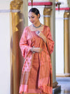 Banarasee Semi Katan Jamewar Weaving Salwar Kameez Fabric With Dupatta Set-Peach