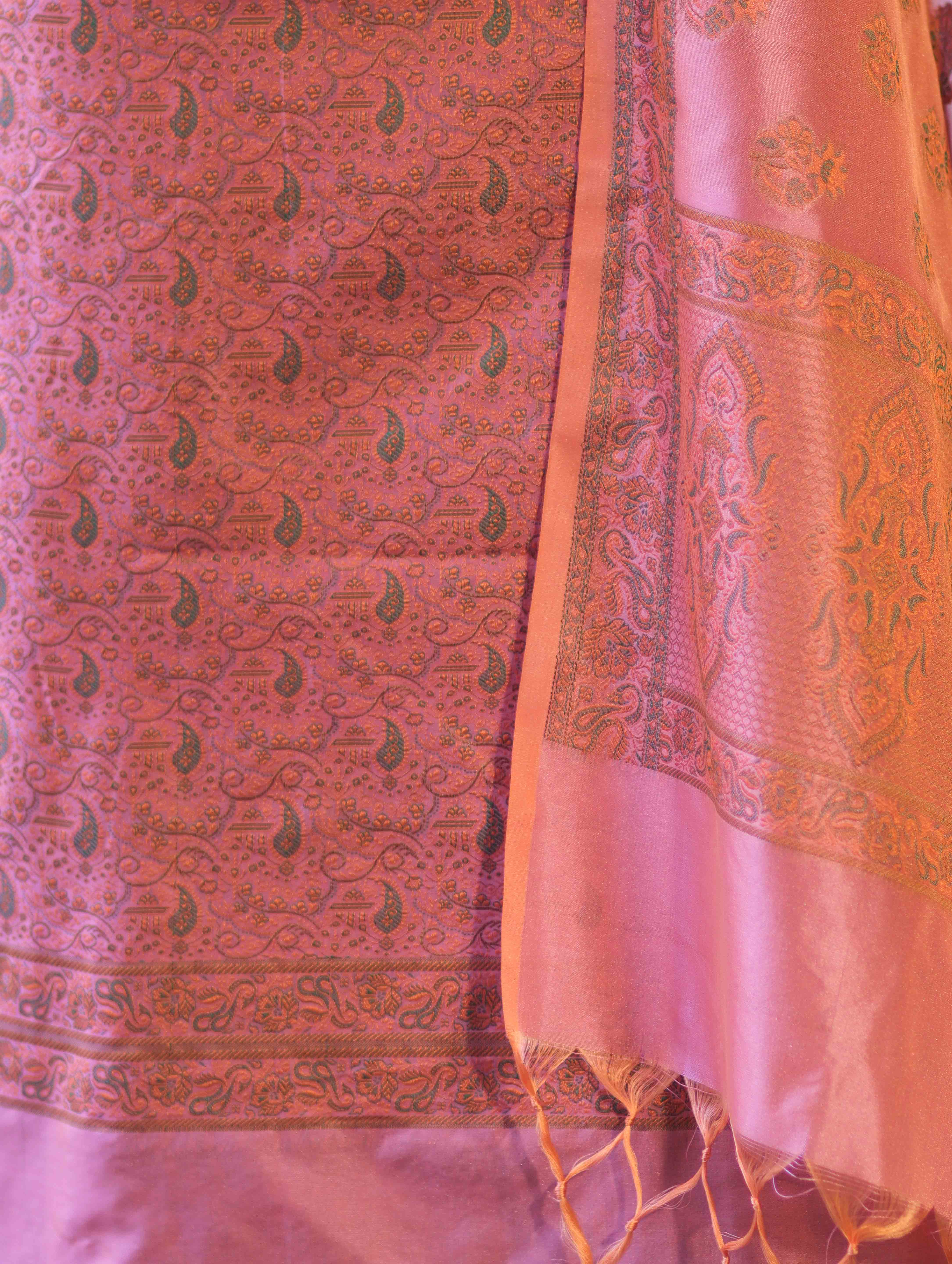 Banarasee Semi Katan Jamewar Weaving Salwar Kameez Fabric With Dupatta Set-Peach