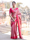 Banarasee Handloom Semi Katan Saree With Tanchoi Design-Pink