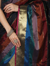 Banarasee Handloom Semi Silk Saree With Stripes Design-Multicolor