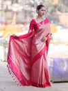 Banarasee Handloom Semi Katan Saree With Tanchoi Design-Pink