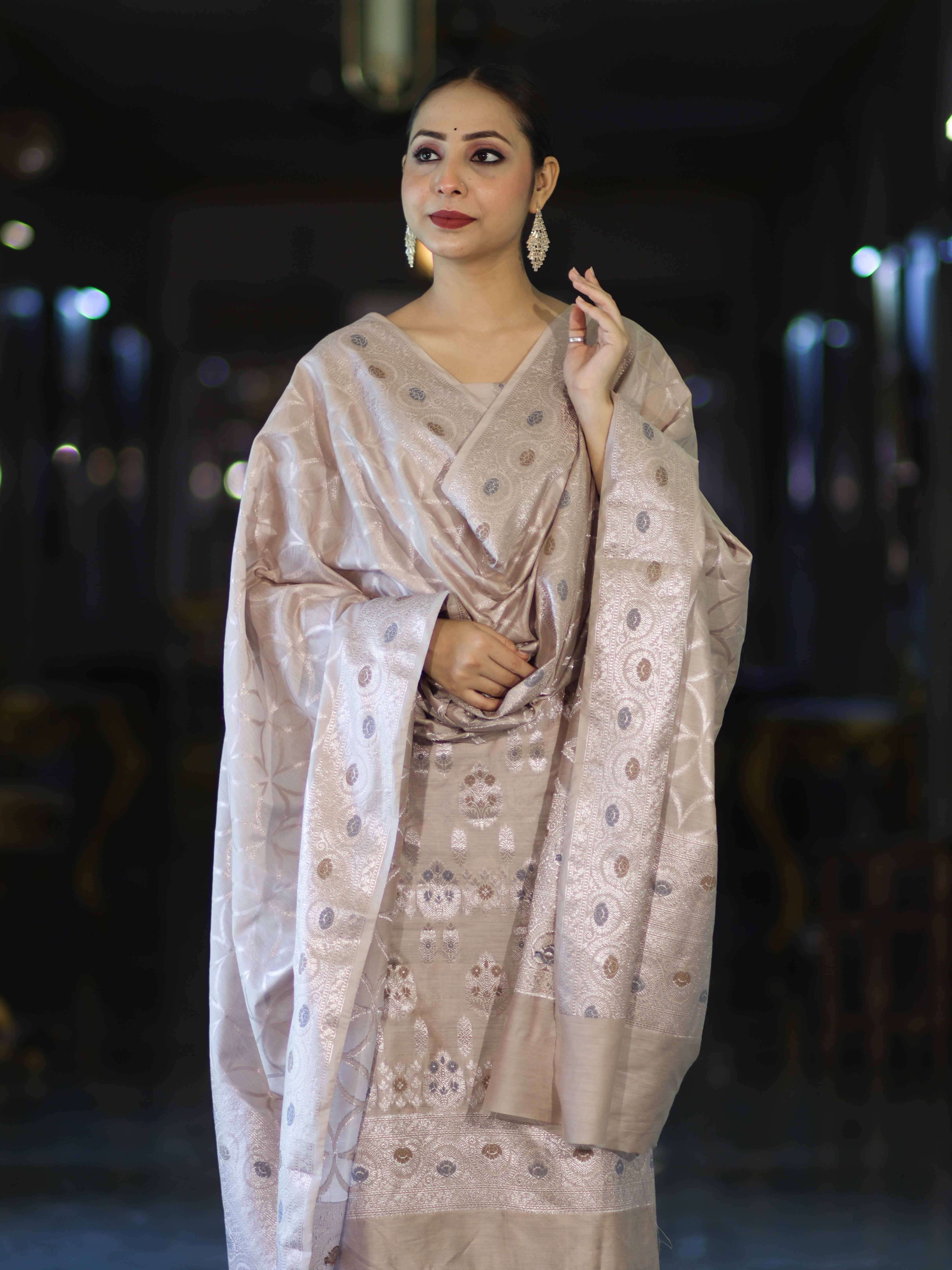 Banarasee Cotton Silk Zari Work Salwar Kameez Fabric With Dupatta Set-Dusty Pink