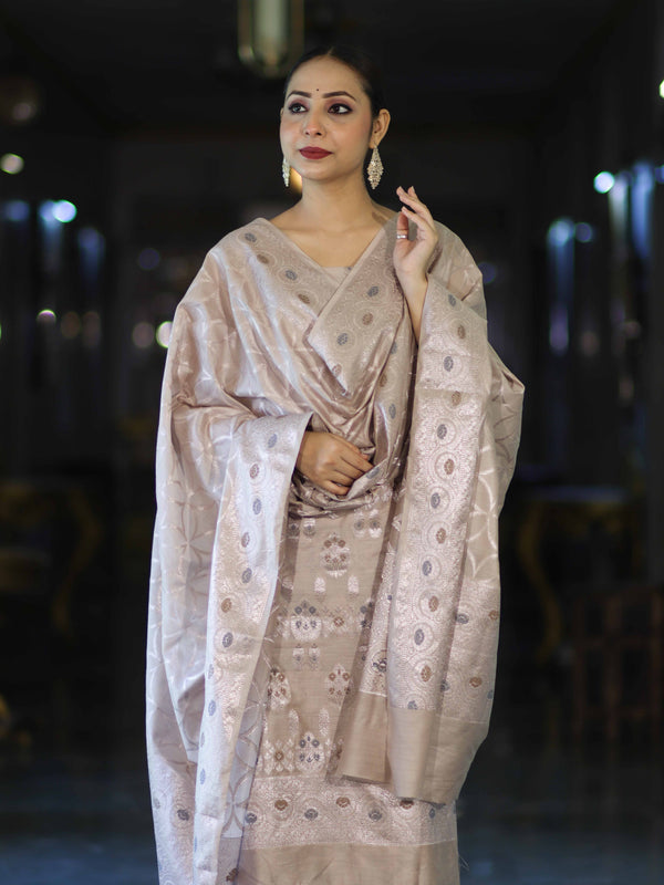 Banarasee Cotton Silk Zari Work Salwar Kameez Fabric With Dupatta Set-Dusty Pink