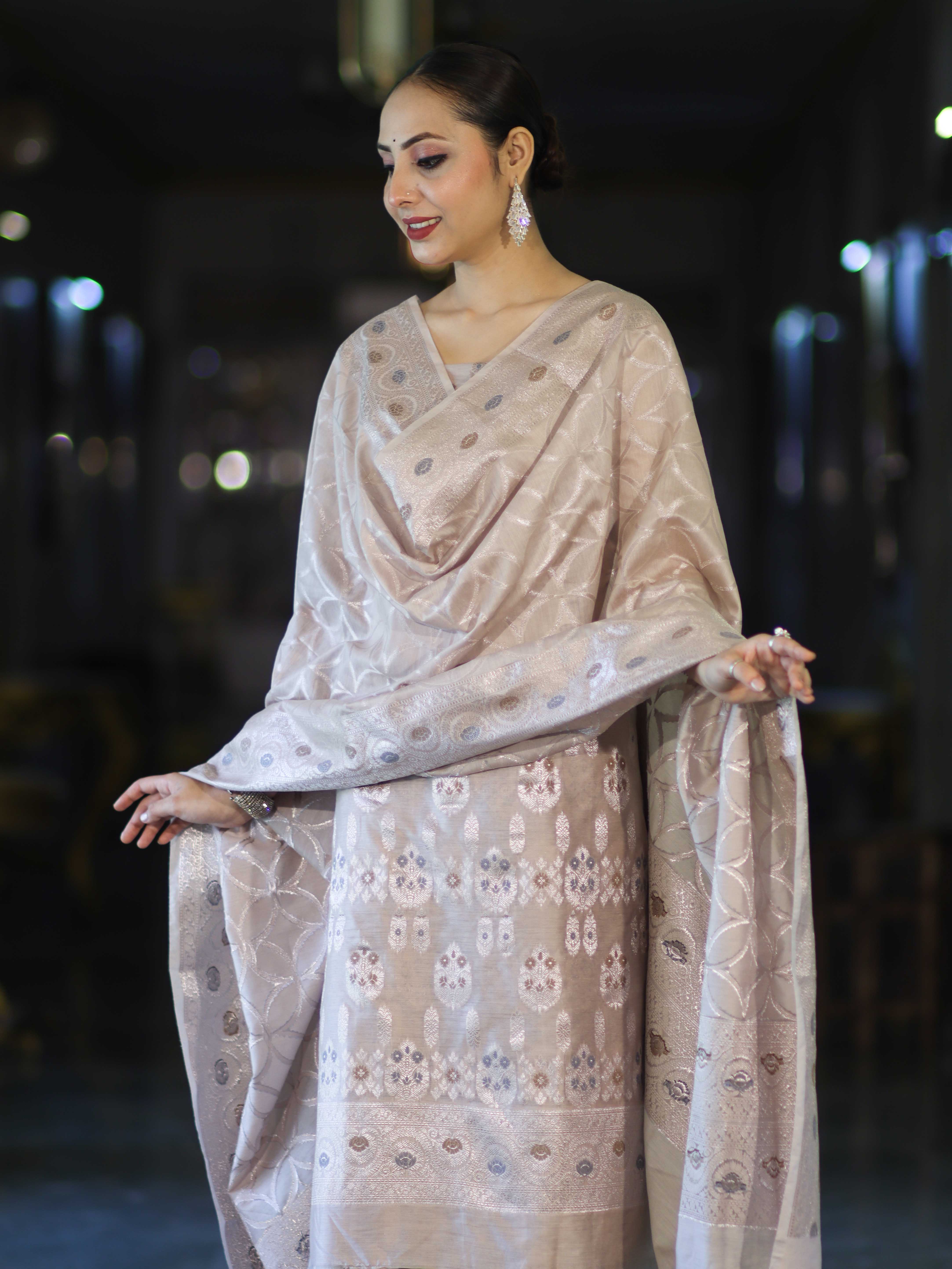 Banarasee Cotton Silk Zari Work Salwar Kameez Fabric With Dupatta Set-Dusty Pink