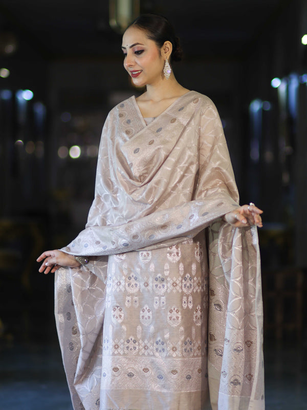 Banarasee Cotton Silk Zari Work Salwar Kameez Fabric With Dupatta Set-Dusty Pink