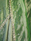 Banarasee Handwoven Tissue Saree With Handwoven Pearl Motifs & Lace-Light Green