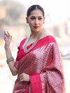 Banarasee Handloom Semi Katan Saree With Tanchoi Design-Pink
