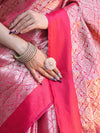 Banarasee Handloom Semi Katan Saree With Tanchoi Design-Pink