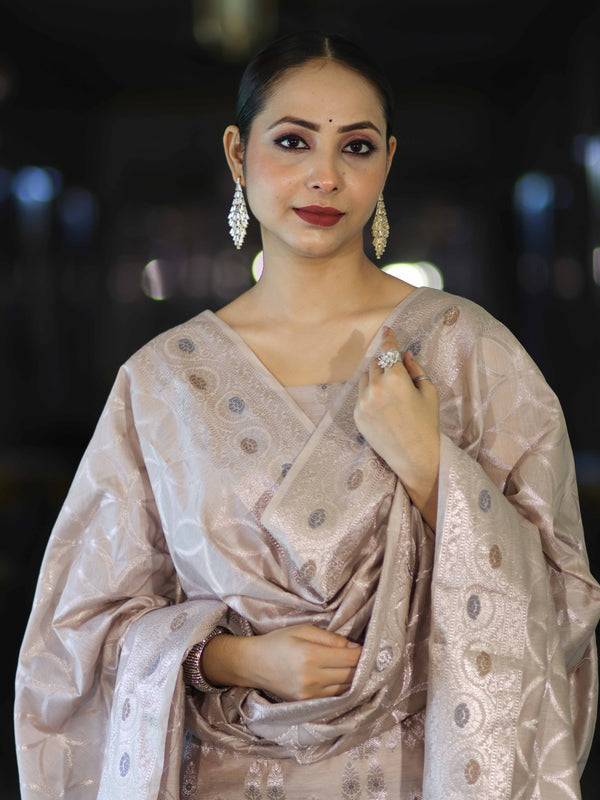 Banarasee Cotton Silk Zari Work Salwar Kameez Fabric With Dupatta Set-Dusty Pink