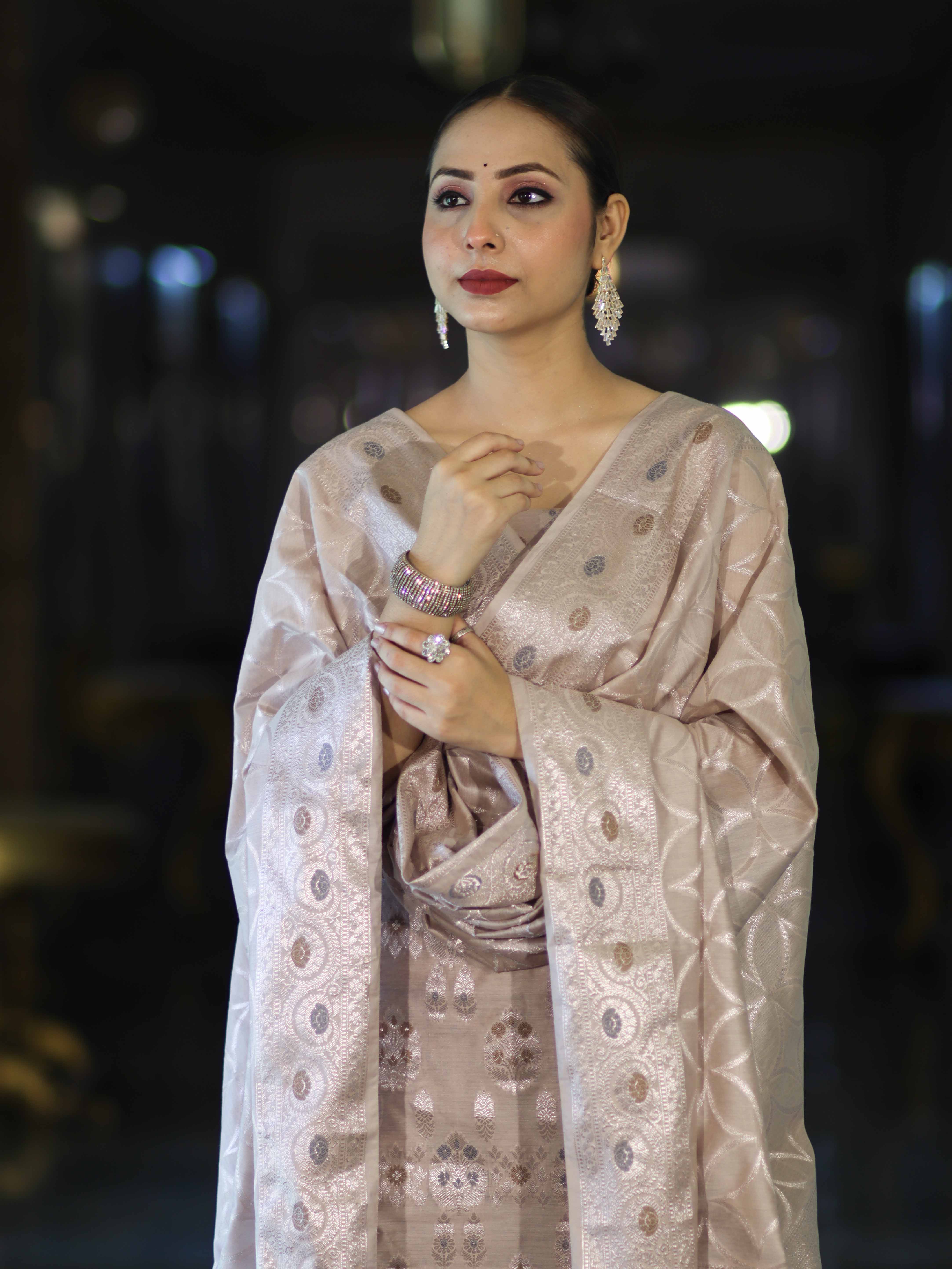 Banarasee Cotton Silk Zari Work Salwar Kameez Fabric With Dupatta Set-Dusty Pink