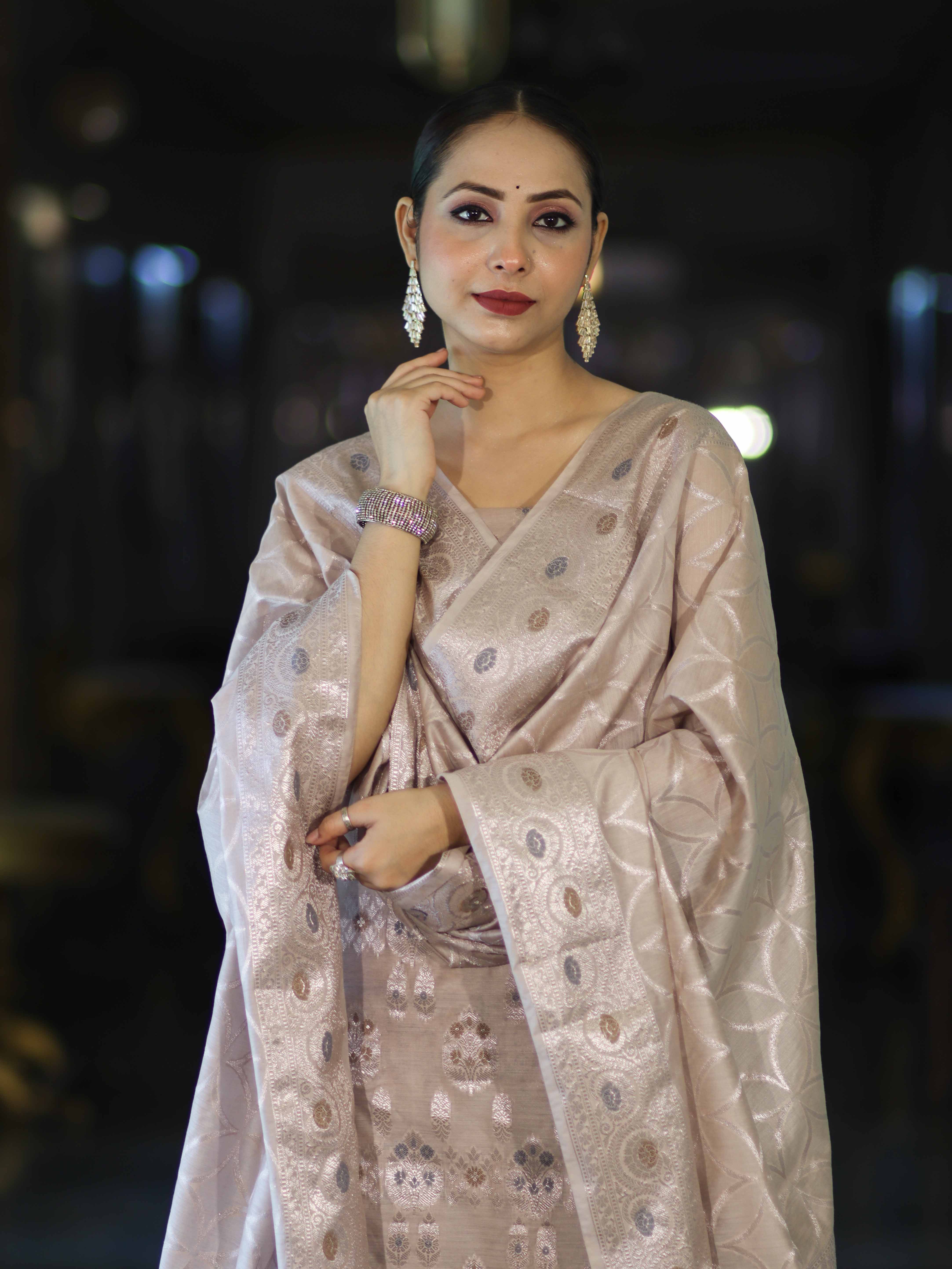 Banarasee Cotton Silk Zari Work Salwar Kameez Fabric With Dupatta Set-Dusty Pink