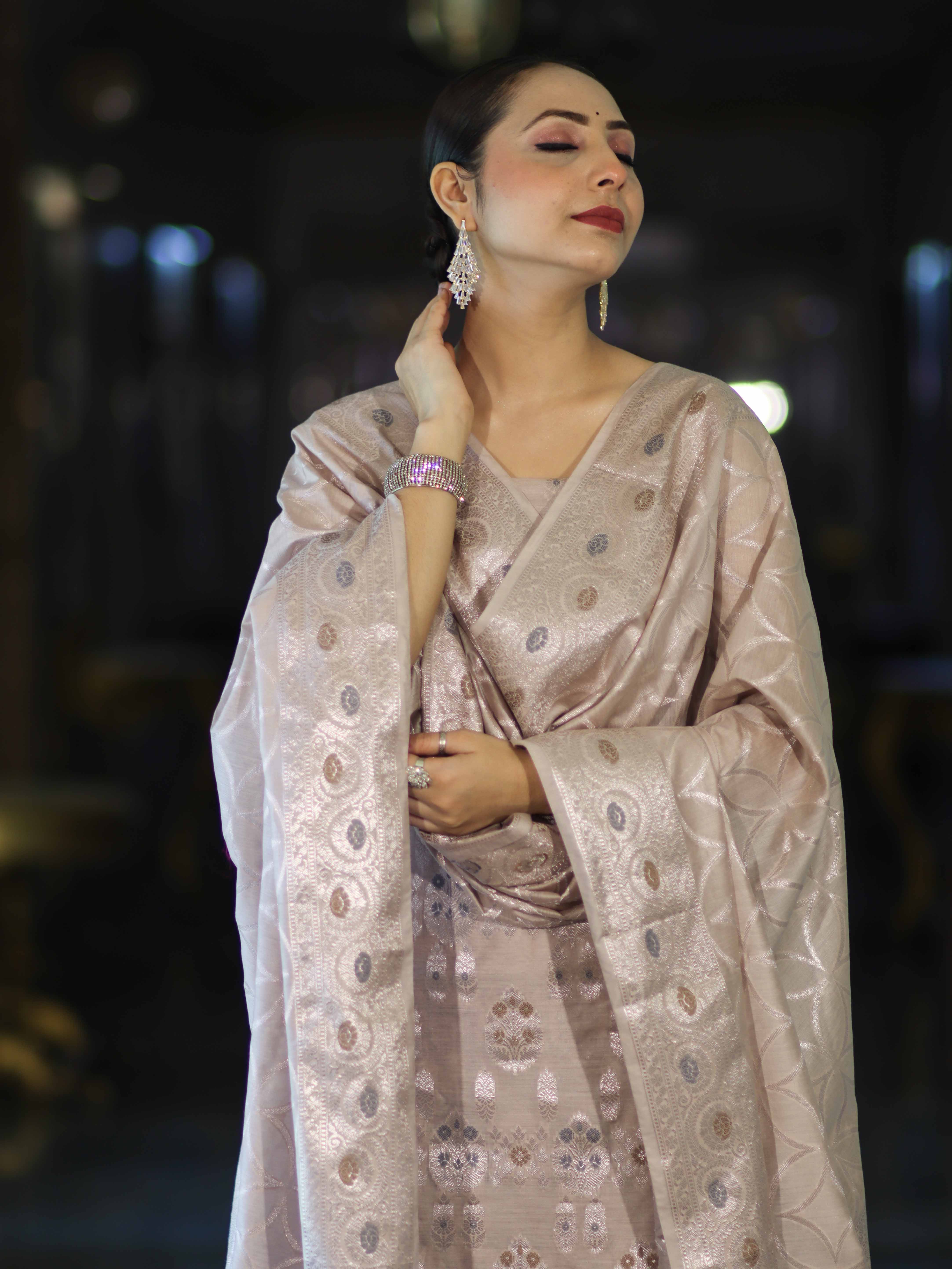 Banarasee Cotton Silk Zari Work Salwar Kameez Fabric With Dupatta Set-Dusty Pink