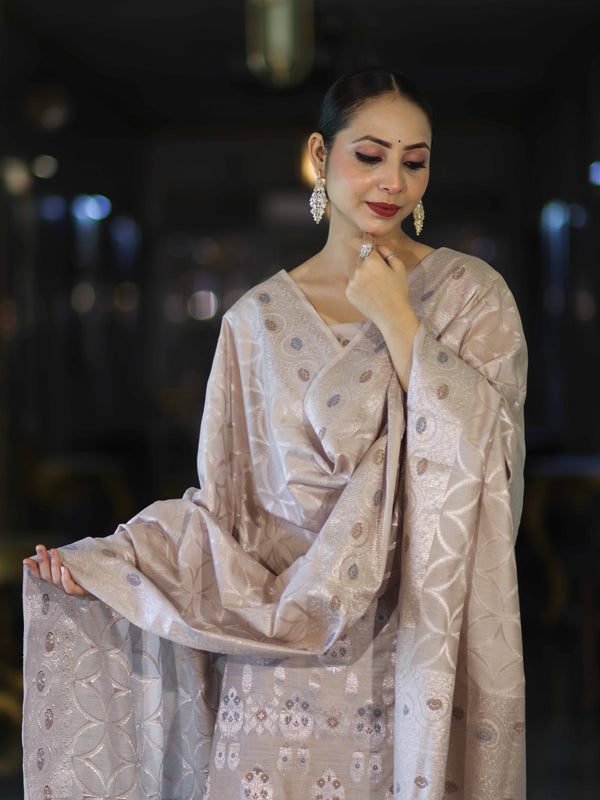 Banarasee Cotton Silk Zari Work Salwar Kameez Fabric With Dupatta Set-Dusty Pink