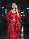 Banarasee Semi Katan Jamewar Weaving Salwar Kameez Fabric With Dupatta Set-Deep Red